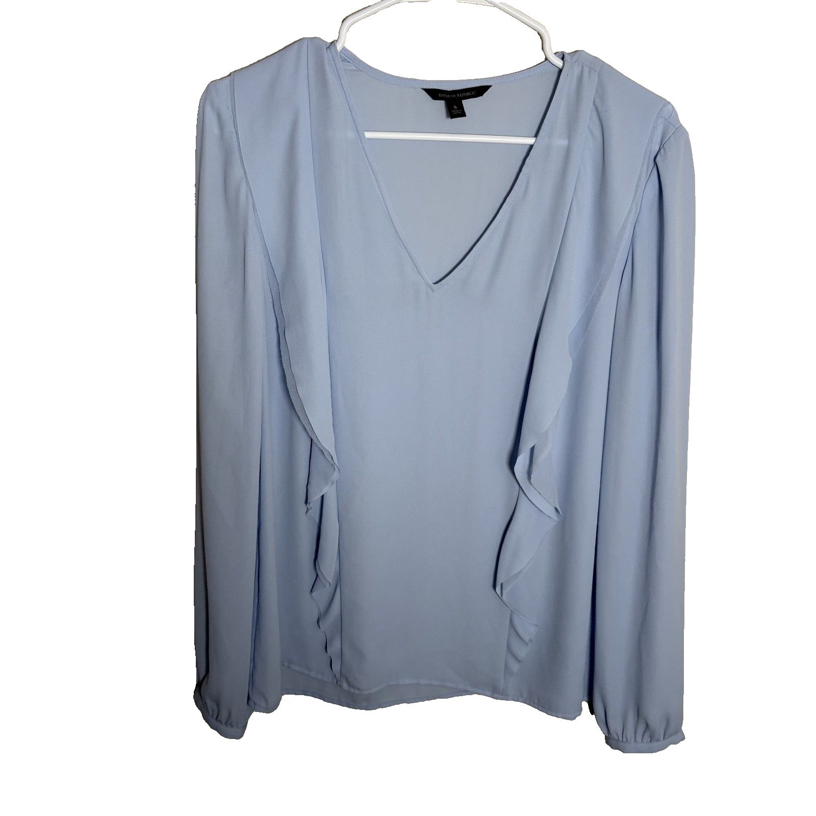 Banana Republic Blouse Women's Small V-Neck Ruffle Long Sleeve Lightweight Top